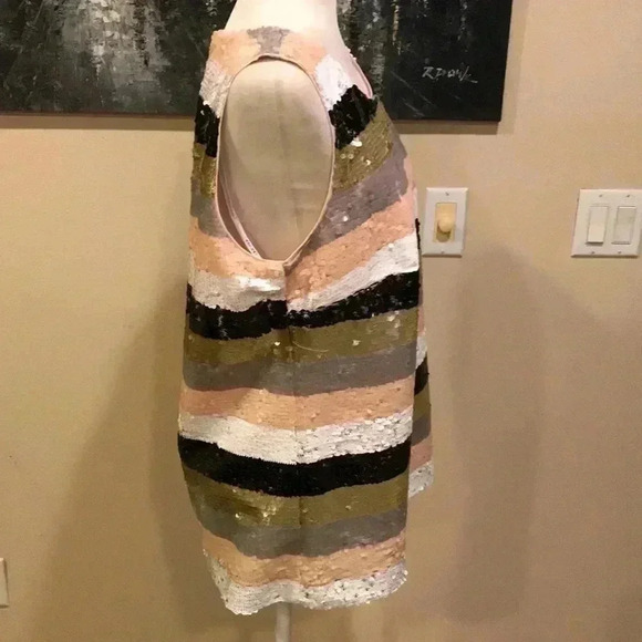 Calvin Klein Sequins Striped Black/Gold/Silver/Pink/White Top-Size L - Picture 5 of 9